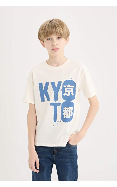 DeFacto Erkek Çocuk Bisiklet Yaka Baskılı Kısa Kollu Tişört D9258A825SMER100