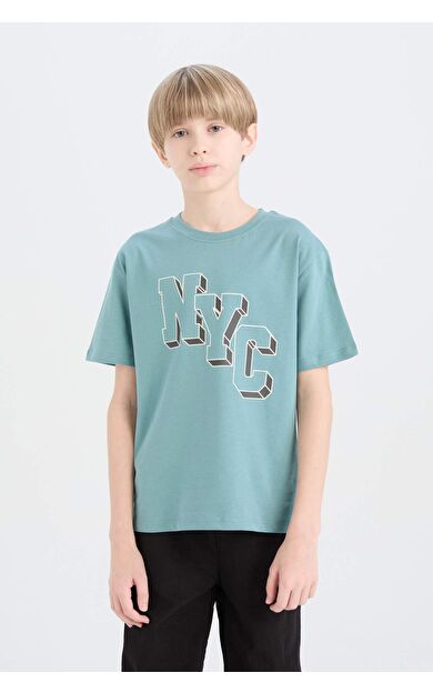DeFacto Erkek Çocuk Bisiklet Yaka Baskılı Kısa Kollu Tişört D9263A825SMGN1176