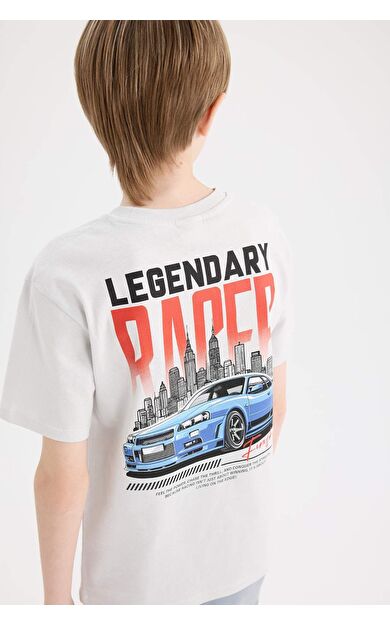 DeFacto Erkek Çocuk Bisiklet Yaka Sırt Baskılı Kısa Kollu Tişört D9266A825SMGR503