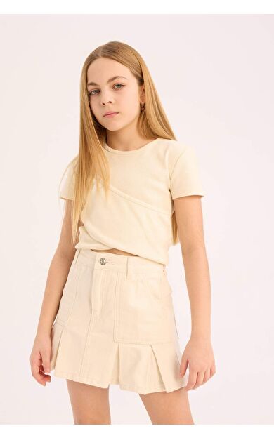 DeFacto Kız Çocuk Slim Fit Dar Kesim Bisiklet Yaka Kısa Kollu Tişört D9269A825SMER83