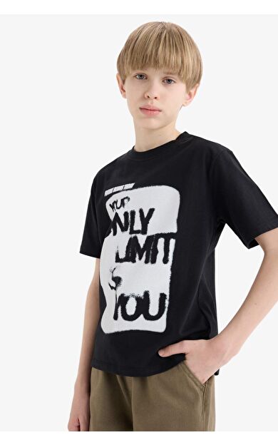 DeFacto Erkek Çocuk Bisiklet Yaka Baskılı Kısa Kollu Tişört D9274A825SMBK81