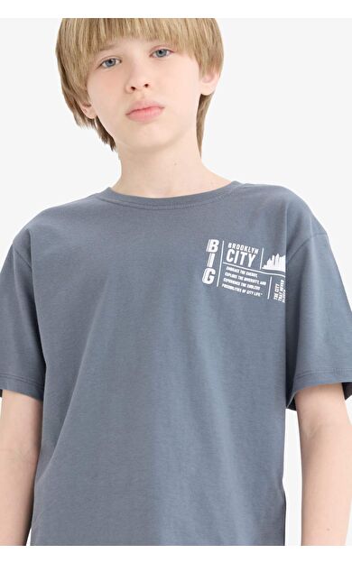 DeFacto Erkek Çocuk Bisiklet Yaka Baskılı Kısa Kollu Tişört D9276A825SMAR141