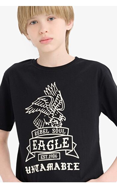 DeFacto Erkek Çocuk Bisiklet Yaka Baskılı Kısa Kollu Tişört D9281A825SMBK81