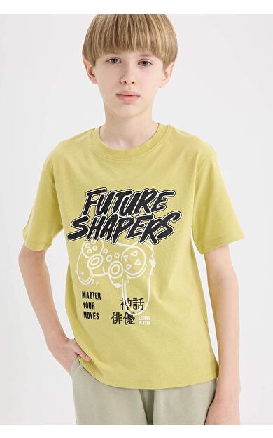 DeFacto Erkek Çocuk Bisiklet Yaka Baskılı Kısa Kollu Tişört D9282A825SMGN1262