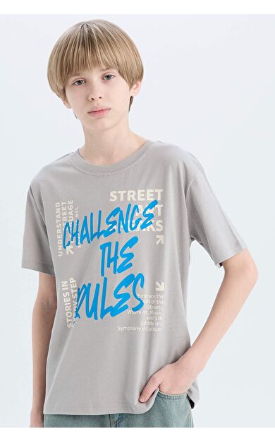 DeFacto Erkek Çocuk Bisiklet Yaka Baskılı Kısa Kollu Tişört D9284A825SMGR52