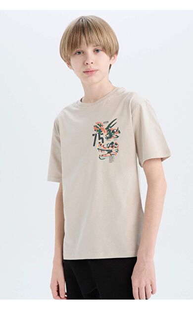 DeFacto Erkek Çocuk Bisiklet Yaka Baskılı Kısa Kollu Tişört D9285A825SMGR525