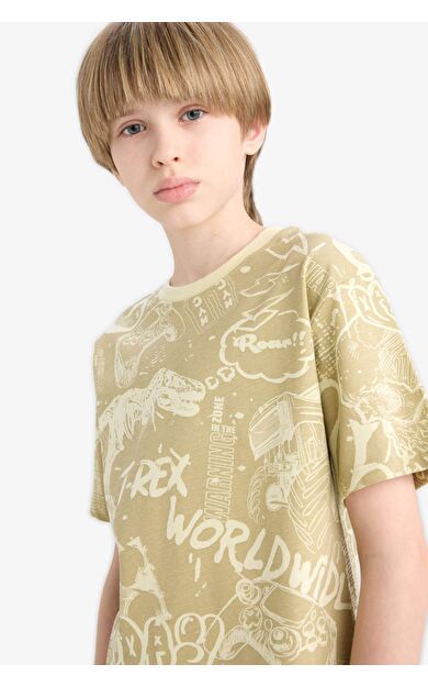 DeFacto Erkek Çocuk Bisiklet Yaka Desenli Kısa Kollu Tişört D9290A825SMKH445