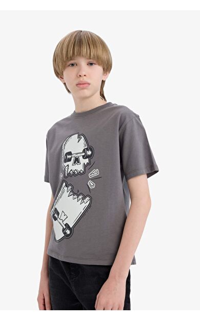 DeFacto Erkek Çocuk Bisiklet Yaka Kaykay Baskılı Kısa Kollu Tişört