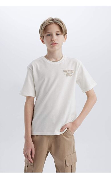 DeFacto Erkek Çocuk Bisiklet Yaka Baskılı Pike Kısa Kollu Tişört