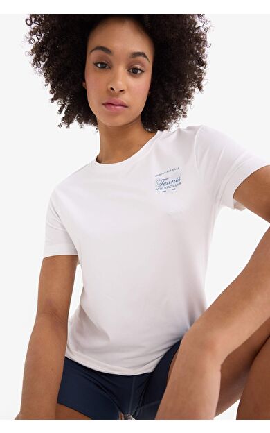 DeFactoFit Oversize Geniş Kalıp Bisiklet Yaka Slogan Baskılı Sporcu Kısa Kollu Tişört D9298AX25SPWT80