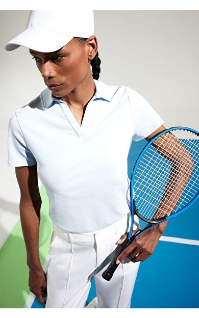 DeFactoFit Slim Fit Dar Kesim Polo Yaka Slogan Baskılı Sporcu Kısa Kollu Tişört