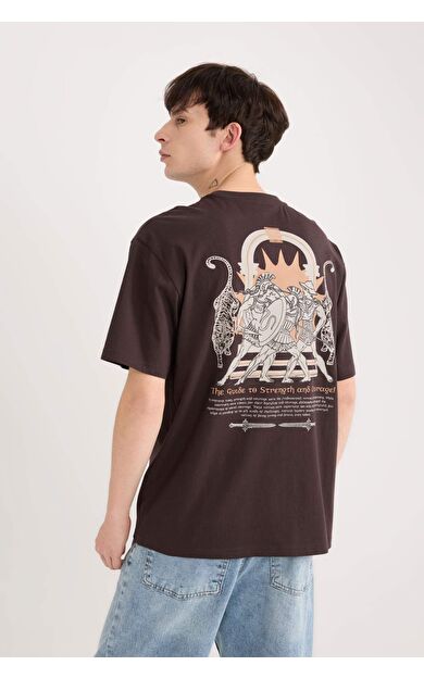 DeFacto Boxy Fit Bisiklet Yaka Sırt Baskılı Kısa Kollu Tişört D9345AX25SPBN337