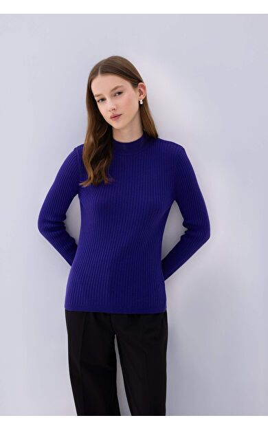 Regular Fit Yarım Balıkçı Yaka Basic Düz Triko Kazak Tunik