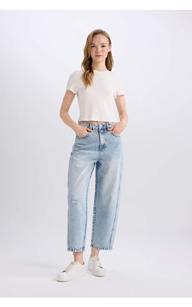 Carrot Fit  Yüksek Bel Bilek Boy Jean Yıkamalı Pantolon