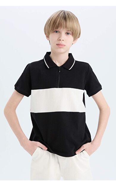 DeFacto Erkek Çocuk Renk Bloklu Pike Kısa Kollu Polo Tişört