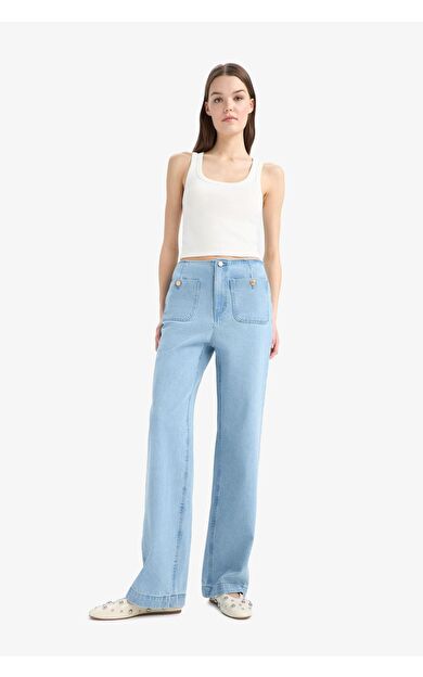 DeFacto 90's Wide Leg Yüksek Bel Düz Paça Uzun Jean Kar Yıkamalı Pantolon D9419AX25SMNM28