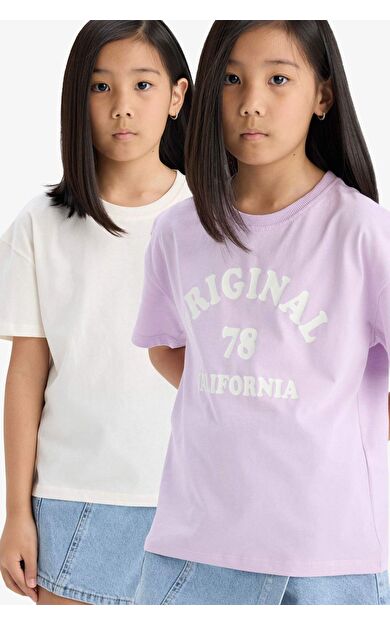 DeFacto Kız Çocuk Relax Fit Bisiklet Yaka Anime Baskılı 2'li Kısa Kollu Tişört
