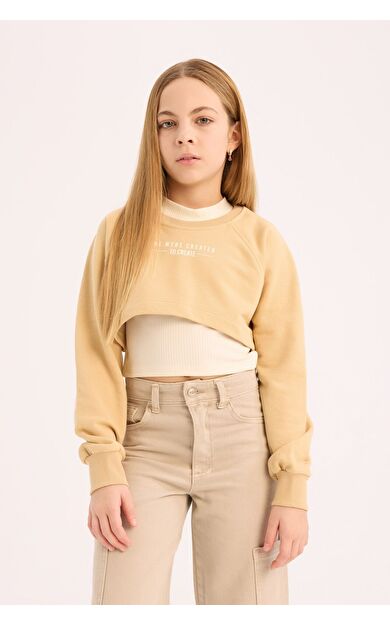 DeFacto Kız Çocuk Bisiklet Yaka Baskılı 2'li Sweatshirt