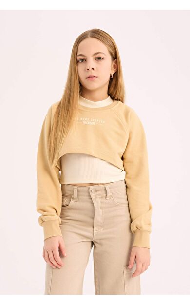 DeFacto Kız Çocuk Bisiklet Yaka Baskılı 2'li Sweatshirt