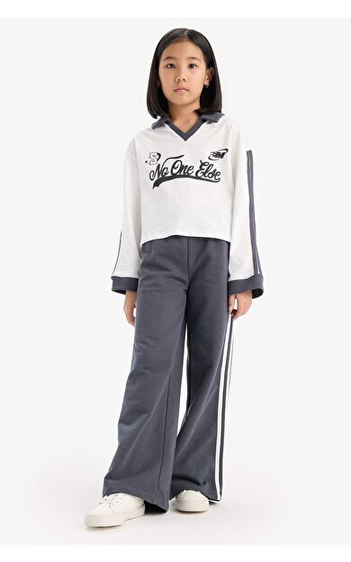 DeFacto Kız Çocuk 2'li Takım Baskılı Sweatshirt Beli Lastikli Geniş Paça Eşofman Altı