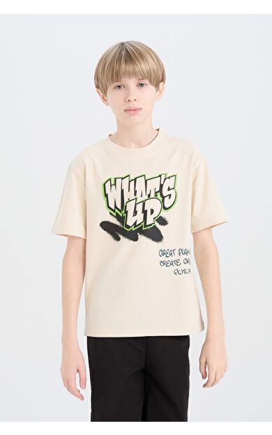 DeFacto Erkek Çocuk Bisiklet Yaka Baskılı Kısa Kollu Tişört D9489A825SMBG74