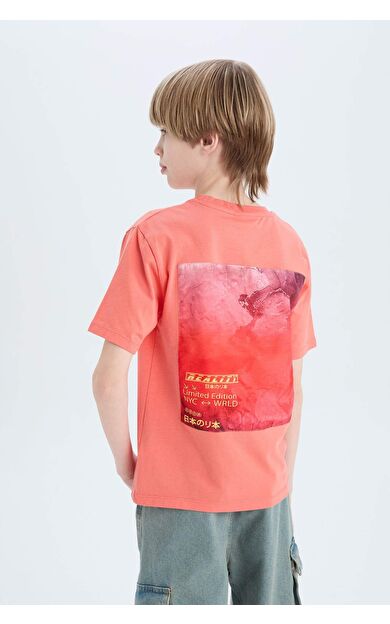 DeFacto Erkek Çocuk Bisiklet Yaka Sırt Baskılı Kısa Kollu Tişört D9490A825SMOG116