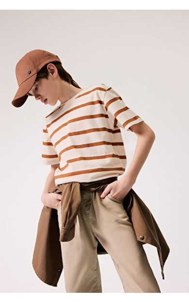 DeFacto Erkek Çocuk Bisiklet Yaka Çizgili Kısa Kollu Tişört D9491A825SMER118