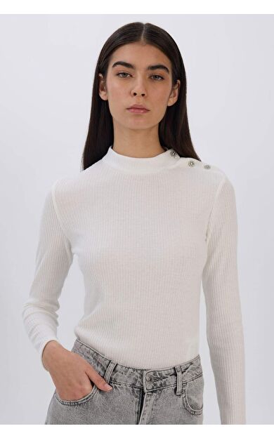 DeFacto Slim Fit Dar Kesim Yarım Balıkçı Yaka Casual Fitilli Kaşkorse Uzun Kollu Tişört