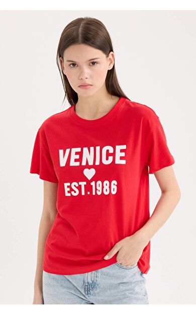 DeFacto Regular Fit Bisiklet Yaka Baskılı Kısa Kollu Tişört D9604AX25SMRD117