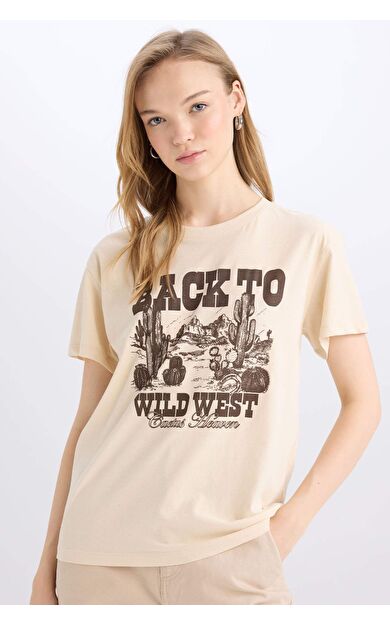 DeFacto Regular Fit Bisiklet Yaka Baskılı Kısa Kollu Tişört D9607AX25SMER42