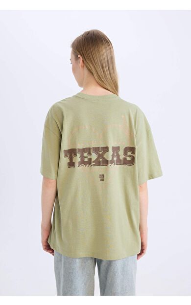 DeFacto Oversize Geniş Kalıp Bisiklet Yaka Sırt Baskılı Kısa Kollu Tişört D9610AX25SMKH271