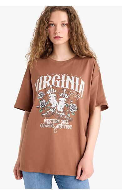 DeFacto Oversize Geniş Kalıp Bisiklet Yaka Basic Düz Kısa Kollu Tişört D9615AX25SMBN519