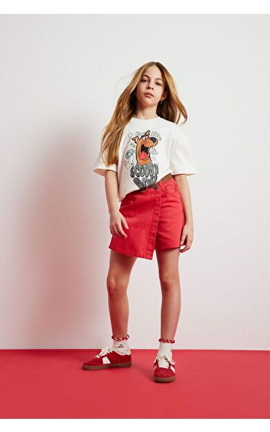 Kız Çocuk Kırmzıı Gabardin Şort Etek