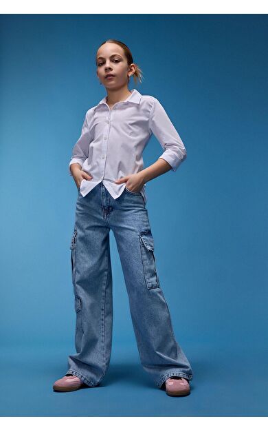 DeFacto Kız Çocuk Wide Leg Kargo Geniş Paça Pamuklu Pantolon D9694A825SPNM39