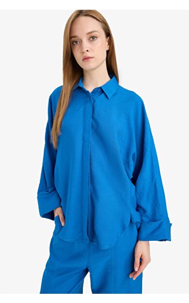 Relax Fit Keten Karışımlı Uzun Kollu Tunik