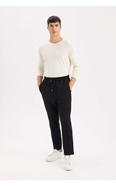 DeFacto Siyah Slim Fit Dar Kesim Beli Bağcıklı Cepli Twill Eşofman Altı