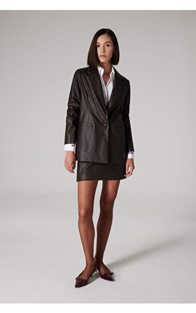 Sorbe x DeFacto A Kesim Yüksek Bel Suni Deri Mini Etek