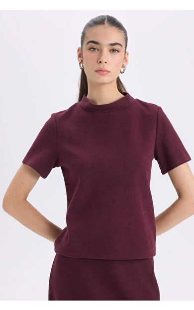 DeFacto Slim Fit Dar Kesim Yarım Balıkçı Yaka Casual Kısa Kollu Tişört D9758AX24WNBR34