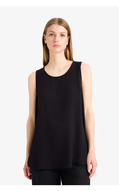 Regular Fit Yuvarlak Yaka Kolsuz Siyah Plaj Üstü-Fall in Love