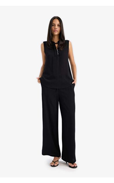 Regular Fit Esnek Belli Bağcıklı Plaj Pantolonu-Fall in Love D9763AX25SMBK81