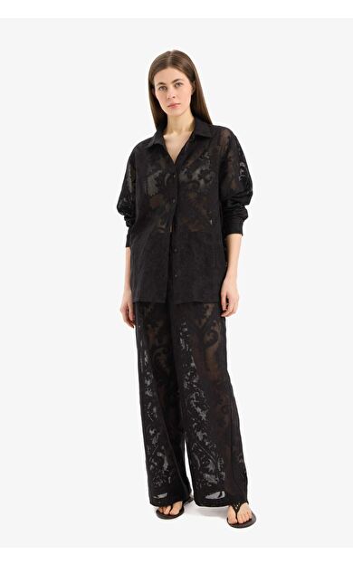 Dantelli Esnek Belli Beyaz Plaj Pantolonu-Fall in Love D9767AX25SMBK27