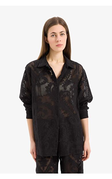 Regular Fit Dantel Detaylı Plaj Gömleği-Fall in Love D9768AX25SMBK27