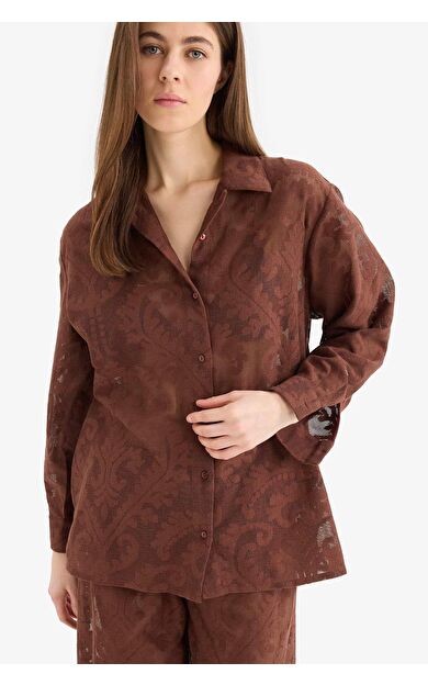 Regular Fit Dantel Detaylı Plaj Gömleği-Fall in Love D9768AX25SMBN319
