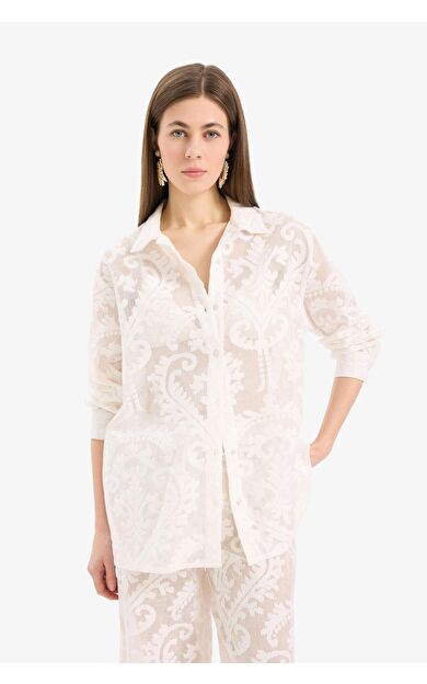 DeFacto Regular Fit Dantel Detaylı Plaj Gömleği-Fall in Love D9768AX25SMWT16