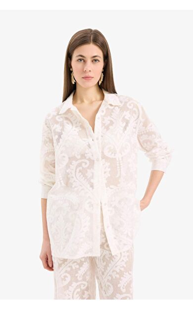 Regular Fit Dantel Detaylı Plaj Gömleği-Fall in Love D9768AX25SMWT16
