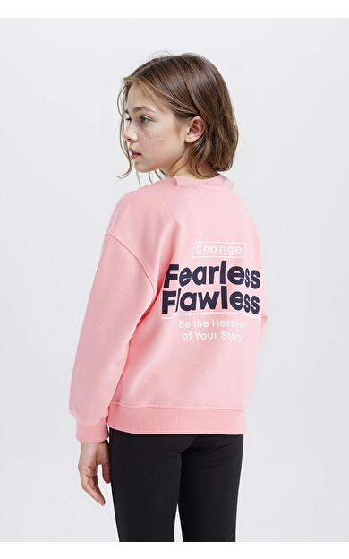 DeFacto Kız Çocuk Relax Fit Bisiklet Yaka Sırt Baskılı Sweatshirt