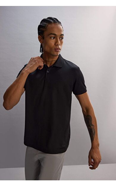 DeFactoFit Slim Fit Dar Kesim Sporcu Kısa Kollu Pike Polo Tişört D9779AX25SPBK81