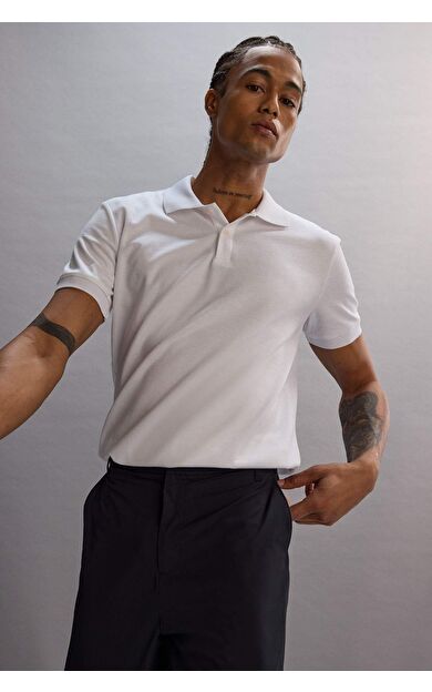 DeFactoFit Slim Fit Dar Kesim Sporcu Kısa Kollu Pike Polo Tişört D9779AX25SPWT34