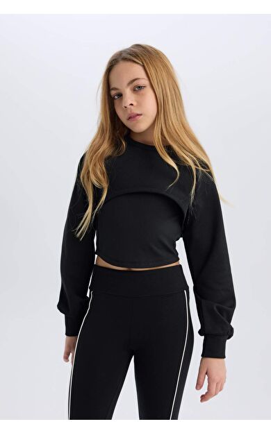 DeFacto Kız Çocuk Relax Fit Bisiklet Yaka Sweatshirt D9785A825SPBK81