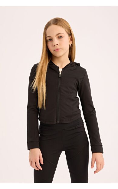 DeFacto Kız Çocuk Kapüşonlu İçi Yumuşak Tüylü Fermuarlı Sweatshirt
